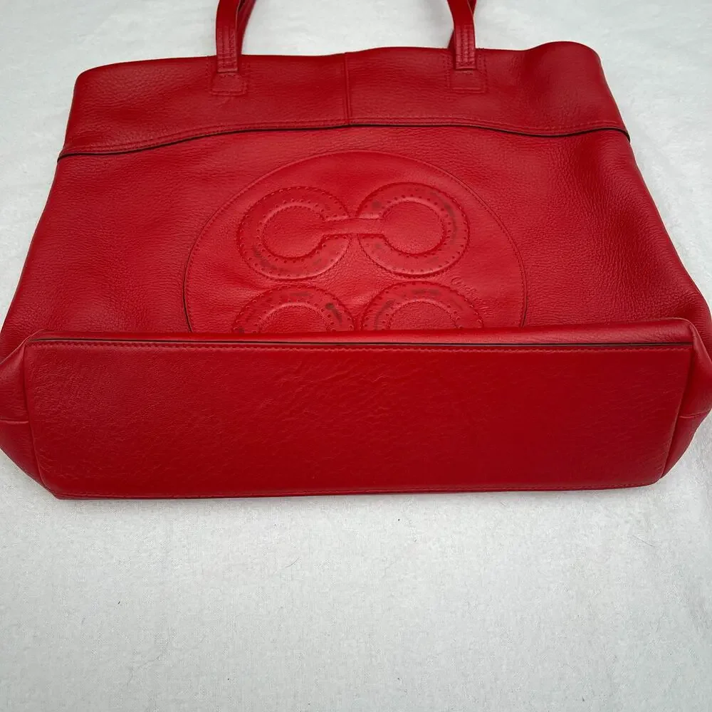 Coach Tote Purse Julia Op Art Perry Red Leather Handbag Large Logo READ Flaw
